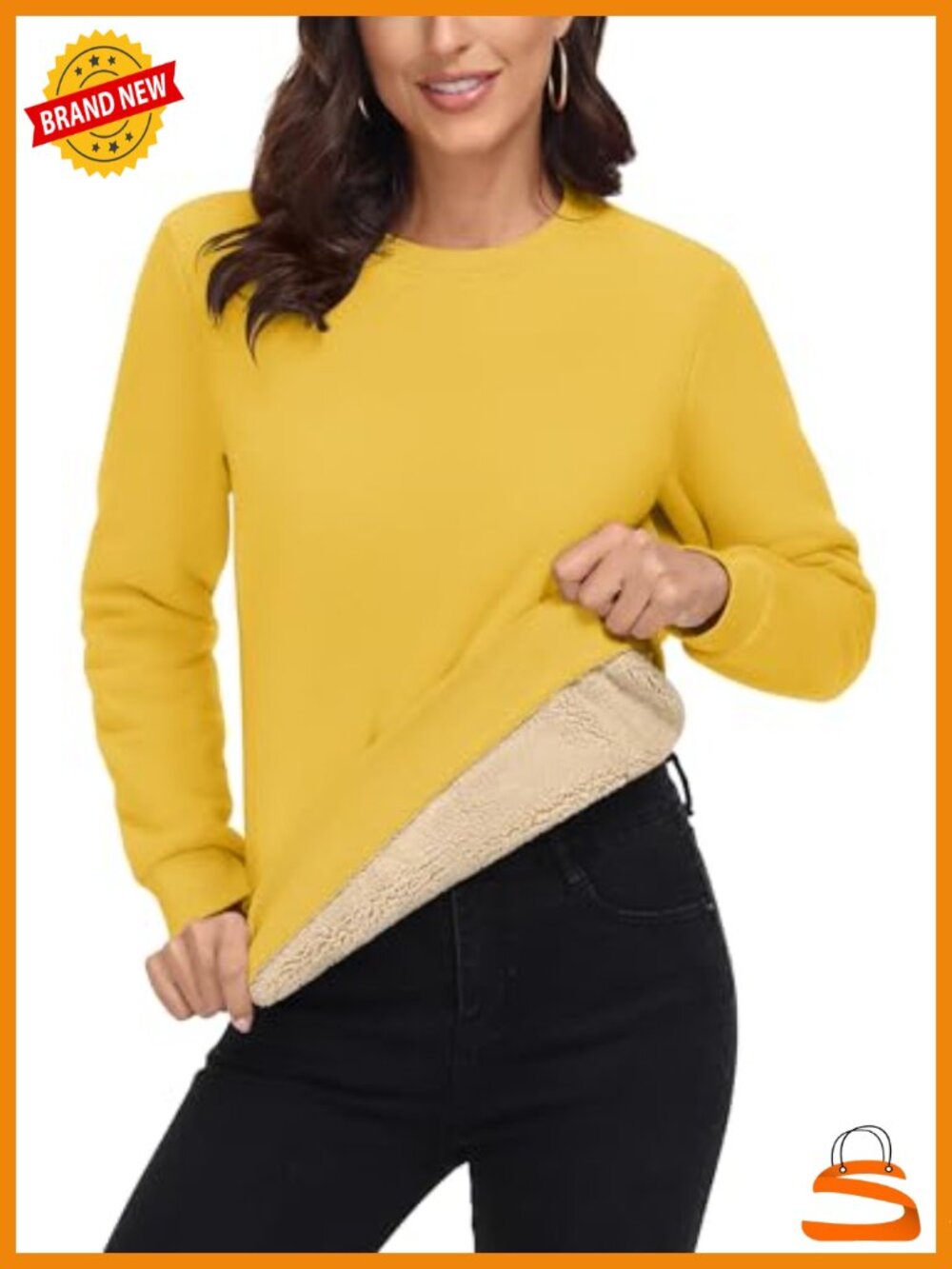 Sherpa Lined Crewneck Sweatshirt Warm Fleece Pullover Winter